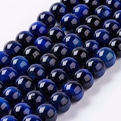 Bleu Foncé Tigre naturel rangées de perles d'oeil, ronde, bleu foncé, 8mm, Trou: 1mm, Environ 47~50 pcs/chapelet, 14.9 pouce