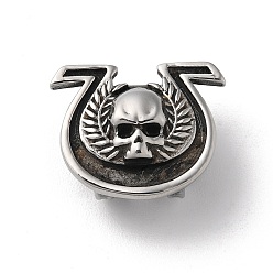 Antique Silver 304 Stainless Steel Slide Charms, Horseshoe with Skull, Antique Silver, 17x21x11mm, Hole: 12x6mm