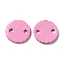 Perlas de Color Rosa Colgantes de conector de acero inoxidable 201 pintados con spray, plano y redondo, rosa perla, 8x1 mm, agujero: 1.2 mm
