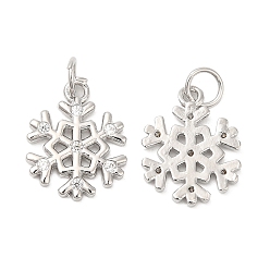 Platinum Christmas Rack Plating Brass Pendants, with Cubic Zirconia, Lead Free & Cadmium Free, Long-Lasting Real 18K Gold Plated, Snowflake, Platinum, 18.5x12.5x2mm