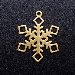 Oro 201 colgantes de acero inoxidable, copo de nieve, Navidad, dorado, 17x13x1 mm, agujero: 1.5 mm