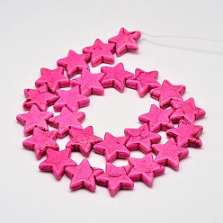 Hot Pink Dyed Synthetic Turquoise Bead Strands, Star, Hot Pink, 12x12x5mm, Hole: 1mm, about 42pcs/strand, 15.6 inch