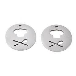 Stainless Steel Color 201 Stainless Steel Pendants, Laser Cut, Flat Round with Chef Cap, Stainless Steel Color, 15.5x15.5x1mm, Hole: 1.4mm