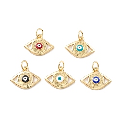 Mixed Color Rack Plating Brass Enamel Pendants, with Jump Ring, Cadmium Free & Nickel Free & Lead Free, Real 18K Gold Long-Lasting Plated, Evil Eye, Mixed Color, 11.5x16x2mm, Hole: 3.5mm