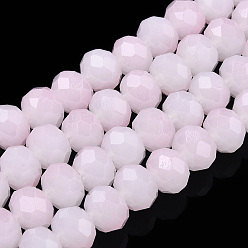 Perlas de Color Rosa Hilos de cuentas de vidrio de imitación de jade de dos tonos, facetados, Rondana plana, rosa perla, 8x7 mm, agujero: 1.5 mm, sobre 65~66 unidades / cadena, 16.06 pulgada ~ 16.34 pulgada (40.8~41.5 cm)