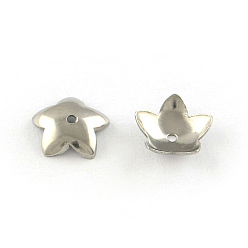 Stainless Steel Color 5-Petal Flower Smooth Surface 304 Stainless Steel Bead Caps, Stainless Steel Color, 7x7x2mm, Hole: 0.5mm