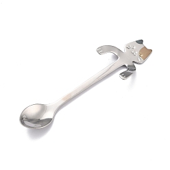 Platinum & Golden 304 Stainless Steel Hanging Spoon, Cat Shape, Platinum & Golden, 116x32x8.5mm