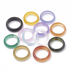 Mixed Color Natural Agate Rings, Dyed, Mixed Color, Size 7~8(17~18mm), 12pcs/box