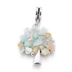 Amazonite Alloy European Dangle Charms, with Natural Amazonite Chips, Tree, Antique Silver, 40mm, Hole: 4.5mm, 28x24x4~5mm