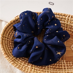 Midnight Blue Star Pattern Cloth Elastic Hair Accessories, for Girls or Women, Scrunchie/Scrunchy Hair Ties, Midnight Blue, 100mm