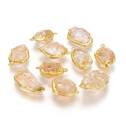 Citrine Natural Citrine Links, with Brass Golden Tone Findings, Nuggets, 31~41.5x19~23x11~14mm, Hole: 1.8mm