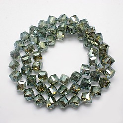 Cadet Blue Full Rainbow Plated Crystal Glass Cube Beads Strands, Faceted, Cadet Blue, 12.6x13.8x10~11mm, Hole: 1.8mm