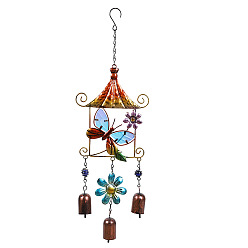 Butterfly Glass Wind Chime, Pendant Decoration, with Iron Findings, for Garden, Window Decoration, Butterfly, 530x170mm
