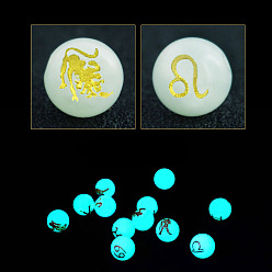 Lion Perles de verre de style lumineux, brillent dans les perles sombres, rond avec motif douze constellations, leo, 10mm