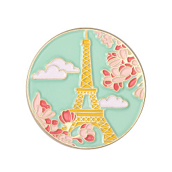 Tour Eiffel Broches en alliage thème printemps, épinglette de voyage en émail, pour les vêtements de sac à dos, or, tour eiffel, 30mm
