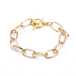 Golden Unisex Aluminium Paperclip Chain Bracelets, with Alloy Toggle Clasps, Golden, 7-1/4 inch(18.3cm), 8.5mm