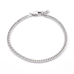 Stainless Steel Color Men's 304 Stainless Steel Diamond Cut Curb Chain Bracelets, with Lobster Claw Clasps, Stainless Steel Color, 8-7/8 inch(22.4cm)