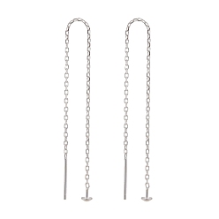 Silver 925 Sterling Silver Ear Stud Findings, with 925 Stamp, Ear Thread, with Cable Chain, Silver, 98x0.8mm, Pin: 0.8mm