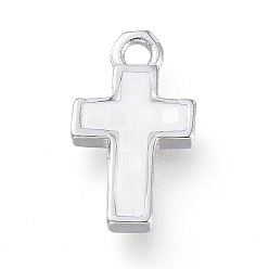White Shell Natural White Shell Mother of Pearl Shell Charms, with Brass Findings, Cross, Platinum, 12x7x2.4mm, Hole: 1.2mm