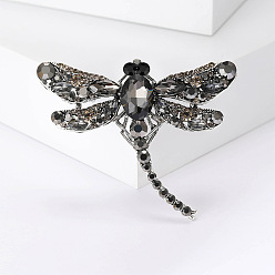 Gris Broche de la aleación, alfiler de diamantes de imitación, joyas para mujeres, libélula, gris, 50x62 mm