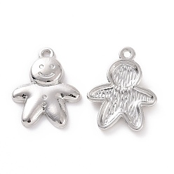 Silver Rack Plating Alloy Pendants, Cadmium Free & Lead Free & Nickle Free, Gingerbread Man Charm, Silver, 21x16.5x3mm, Hole: 1.2mm