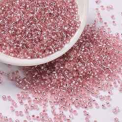 Perlas de Color Rosa Perlas de semillas cilíndricas, plata forrada, agujero redondo, tamaño uniforme, rosa perla, 2x1.5 mm, agujero: 0.8 mm, sobre 40000 unidades / bolsa, sobre 450 g / bolsa