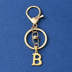Letter B 304 Stainless Steel Initial Letter Charm Keychains, with Alloy Clasp, Golden, Letter B, 8.5cm