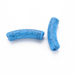 Dodger Blue Opaque Crackle Acrylic Beads, Curved Tube, Dodger Blue, 32x10x8mm, Hole: 1.8mm, about 330pcs/500g