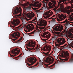 Dark Red Aluminum Beads, Frosted, Long-Lasting Plated, 5-Petal Flower, Dark Red, 6~6.5x4mm, Hole: 0.8mm