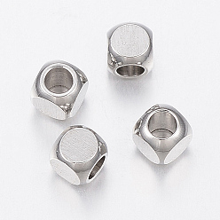 Stainless Steel Color 304 Stainless Steel Beads, Cube, Stainless Steel Color, 4x4x4mm, Hole: 2.5mm
