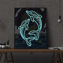 Dolphin Kit de pintura de diamante luminoso diy, Incluye bolsa de pedrería de resina que brilla en la oscuridad., bolígrafo adhesivo de diamante, plato de bandeja y arcilla de cola, delfín, 400x300 mm