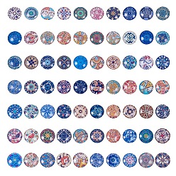 Mixed Color PandaHall Elite Printed Picture Glass Cabochons, Half Round/Dome, Floral Series, Mixed Color, 24.5~25x6~7mm