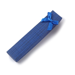 Bleu Boîtes à colliers en papier rectangle imprimé grille avec nœud papillon, coffret cadeau à bijoux pour le rangement des colliers, bleu, 21x4x2.2 cm