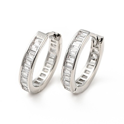 Платина Прозрачные серьги-кольца с фианитами, стеллаж для латунных украшений для женщин, платина, 14x15x3 мм, штифты : 0.8 мм