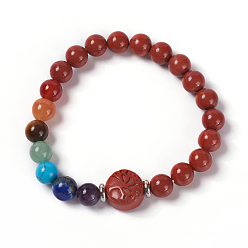 Jaspe Rouge Bracelets extensibles en pierres naturelles et synthétiques avec perles de jaspe rouge, 2-1/8 pouce (5.3~5.5 cm)