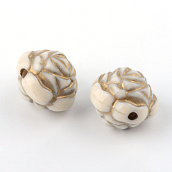 Beige Rose Plating Acrylic Beads, Golden Metal Enlaced, Beige, 16.5x15mm, Hole: 2mm, about 285pcs/500g