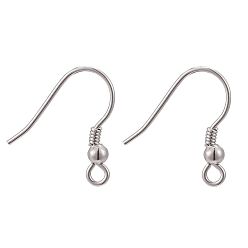 Platinum Rhodium Plated 925 Sterling Silver Earring Hooks, with 925 Stamp, Platinum, 14.5x15x2.5mm, Hole: 1.2mm, 21 Gauge, Pin: 0.7mm
