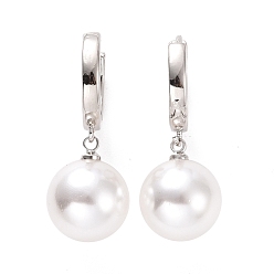 Platino Pendientes de aro con perlas de plástico, joyas de latón para mujer, sin plomo y cadmio, Platino, 31.5 mm, pin: 0.9 mm