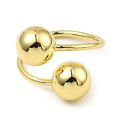 Real 18K Gold Plated Rack Plating Brass Round Ball Beded Open Cuff Rings, Long-Lasting Plated, Lead Free & Cadmium Free, Golden, Inner Diameter: 20mm