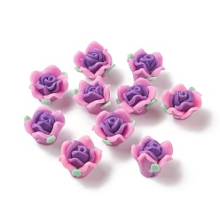 Violet Handmade Polymer Clay Beads, Rose, Violet, 9.5~11x15~16x14~17mm, Hole: 1.4~2mm