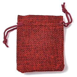 Dark Red Burlap Packing Pouches Drawstring Bags, Dark Red, 13.5~14x9.5~10cm