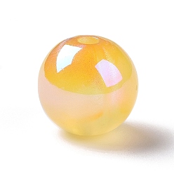 Gold UV Plating Rainbow Iridescent Acrylic Beads, with Glitter Powder, Round, Gold, 12.5~13mm, Hole: 2.5mm