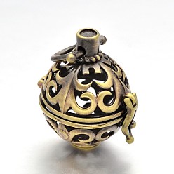 Brushed Antique Bronze Round Brass Hollow Cage Pendants, For Chime Ball Pendant Necklaces Making, Lead Free & Cadmium Free, Brushed Antique Bronze, 27x24x20mm, Hole: 6x5mm, inner: 18mm