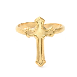 Oro Chapado en iones (ip) 304 anillo de puño abierto cruzado de acero inoxidable para mujer, dorado, diámetro interior: 18 mm