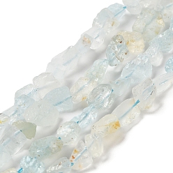 Aigue-marine Brins de perles d'aigue-marine naturelles brutes, nuggets, 4.5~12x4.5~8x4~8mm, Trou: 0.9mm, Environ 63~66 pcs/chapelet, 15.47''~16.34'' (39.3~41.5 cm)