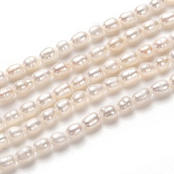 White Natural Cultured Freshwater Pearl Beads Strands, Rice, White, 5~6x4mm, Hole: 0.6mm, about 60pcs/strand, 13.78 inch(35cm)