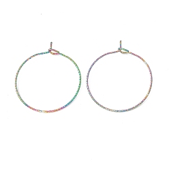 Rainbow Color Rainbow Color Ion Plating(IP) 316 Surgical Stainless Steel Hoop Earrings Findings, Wine Glass Charms Rings, 25x21mm, Pin: 0.6mm