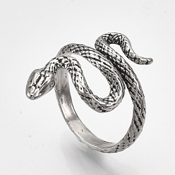 Античное Серебро Сплав манжеты кольца пальцев, змея, античное серебро, Размер 8, 18 мм