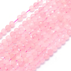 Розовый Кварц Природного розового кварца нитей бисера, граненые, круглые, 3 мм, отверстие : 0.5 мм, около 113 шт / нитка, 15.35 дюйм (39 см)