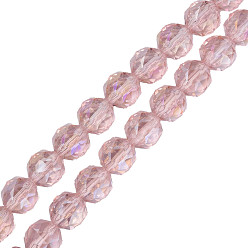 Pink Electroplate Transparent Glass Beads Strands, Faceted, Round, Pink, 12x11mm, Hole: 1.2mm, about 50pcs/strand, 22.05 inch(56cm)